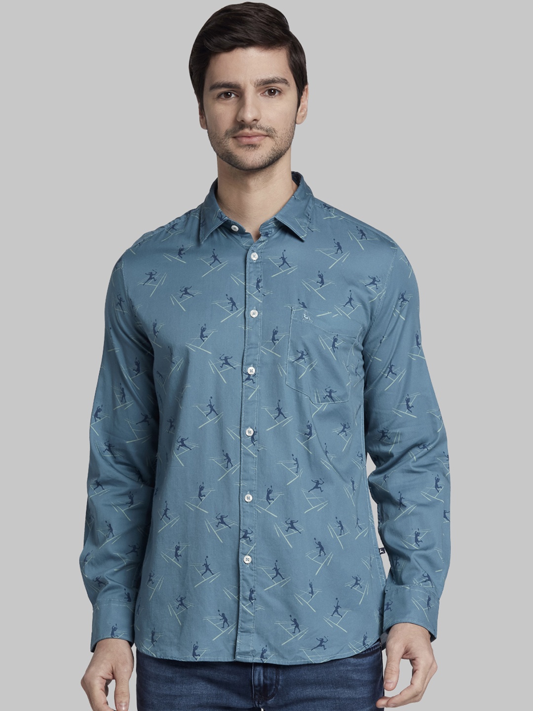 Parx Men Blue Slim Fit Printed Casual Shirt