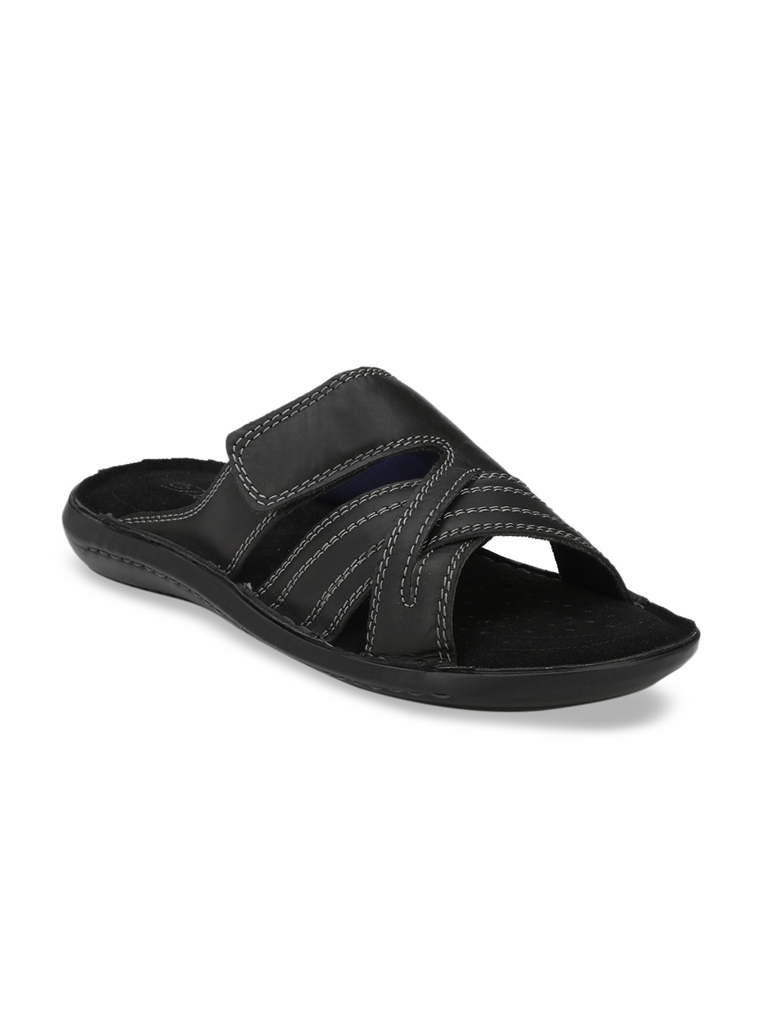Delize Men Black Solid Leather Sandals
