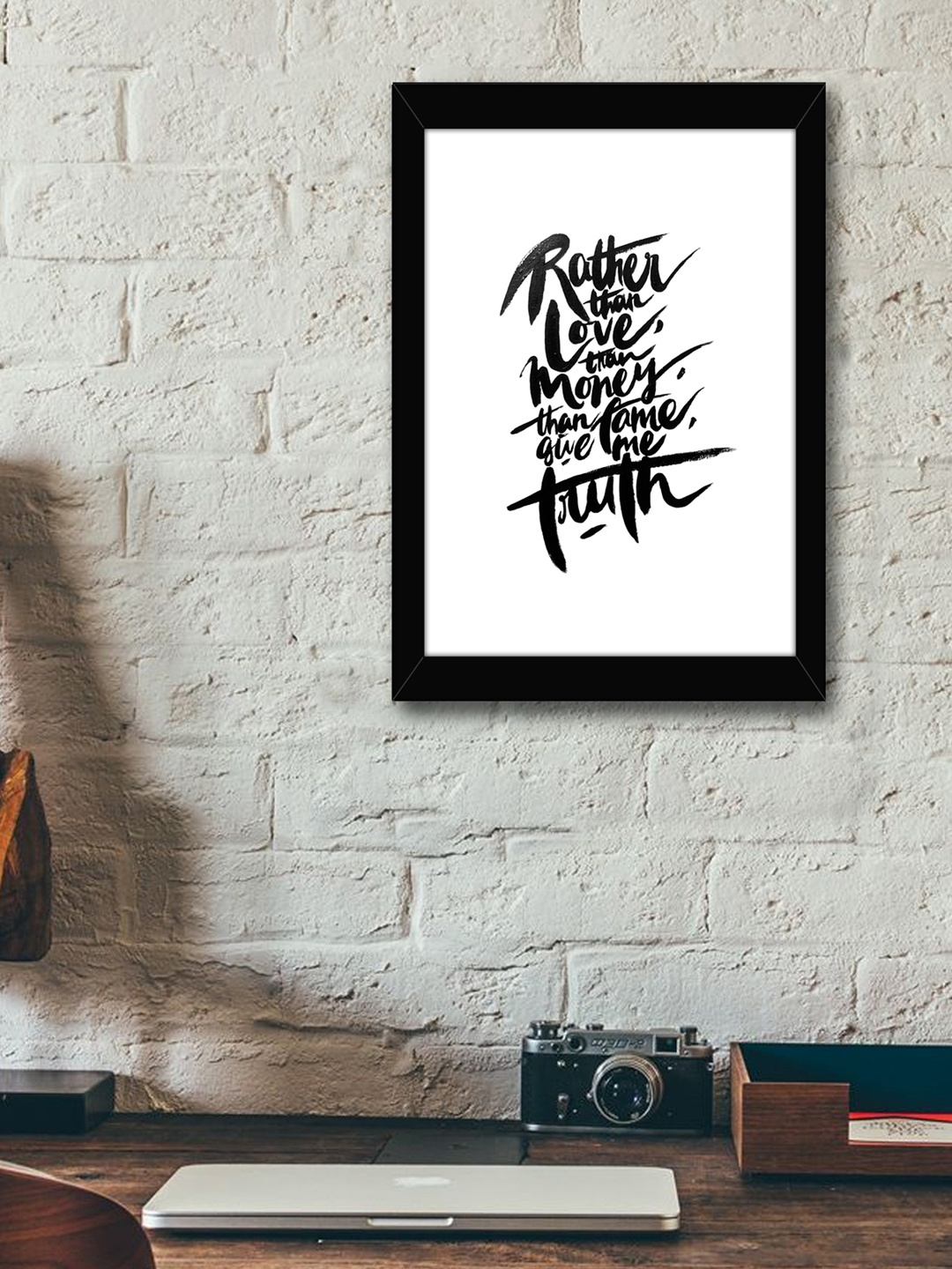 TIED RIBBONS White & Black Printed Synthetic Fibre Framed Wall Art