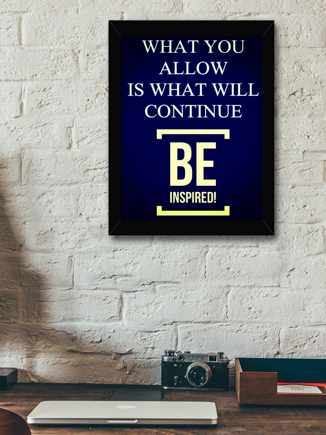 TIED RIBBONS Blue & White Printed Inspirational Quote Printed Framed Wall Art