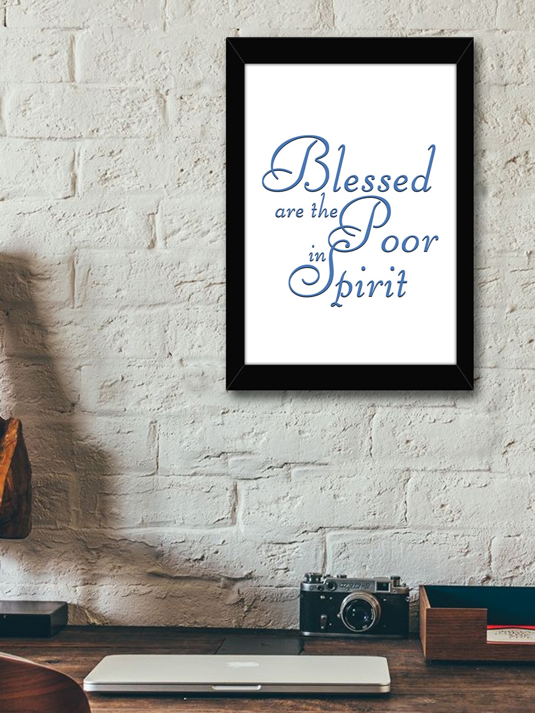 TIED RIBBONS White & Blue Printed Synthetic Fibre Framed Wall Art