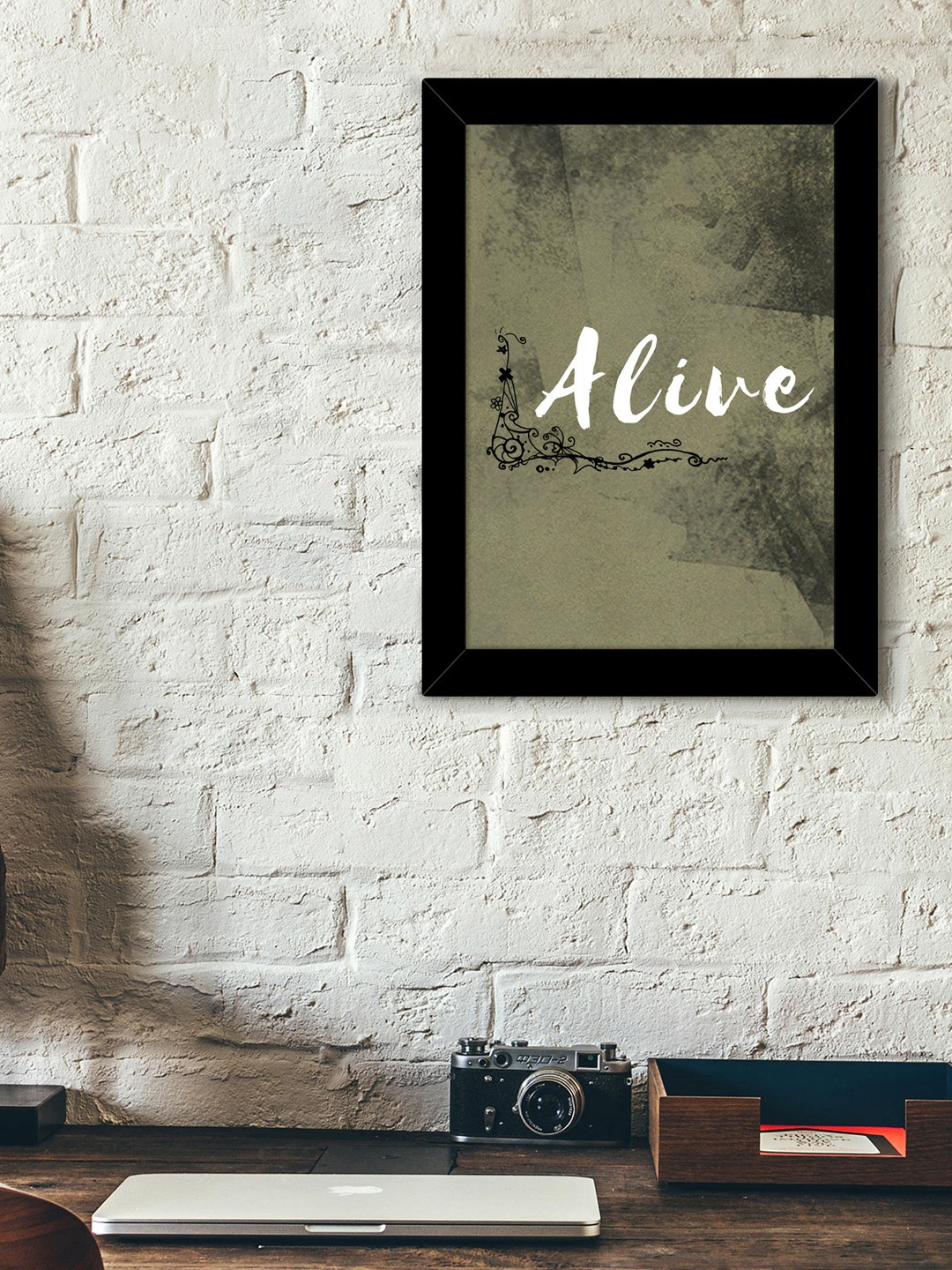 TIED RIBBONS Grey & White Printed Synthetic Fibre Framed Wall Art