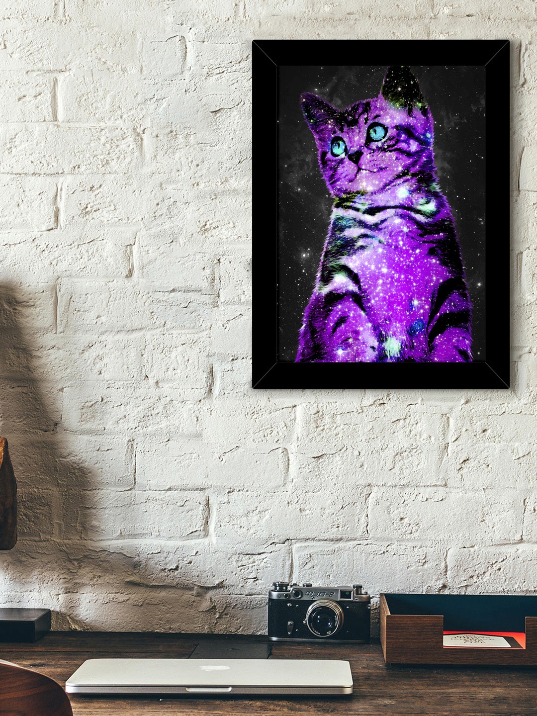 TIED RIBBONS Black & Purple Printed Synthetic Fibre Framed Wall Art