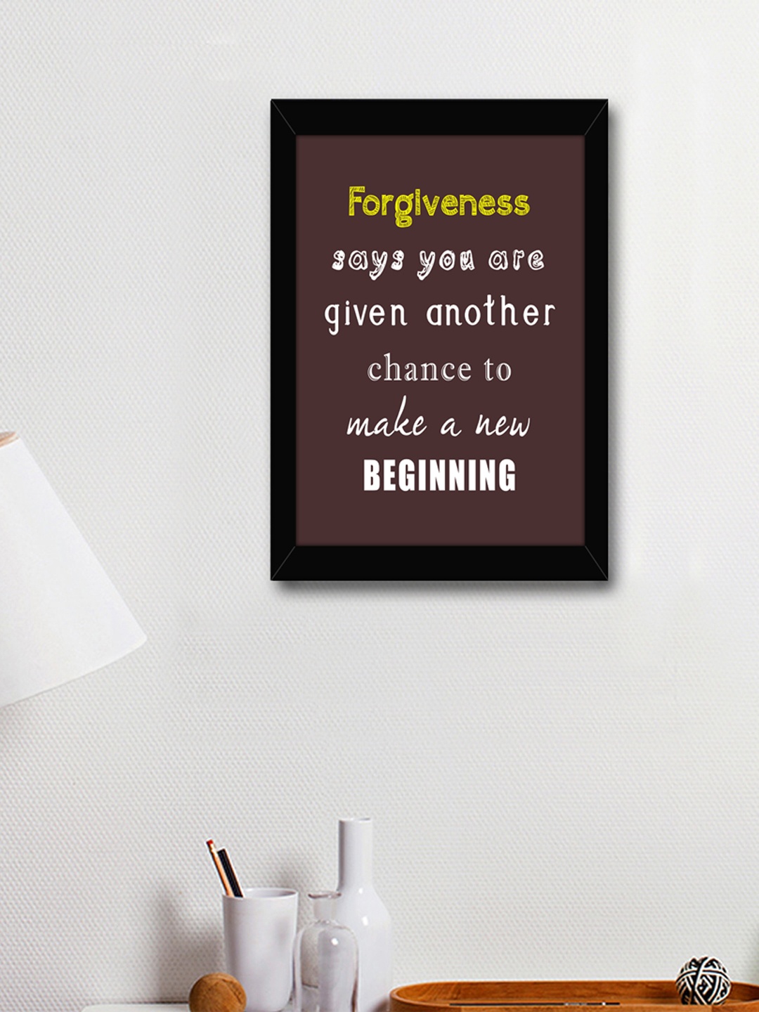 TIED RIBBONS Brown & White Printed Inspirational Quote Printed Framed Wall Art
