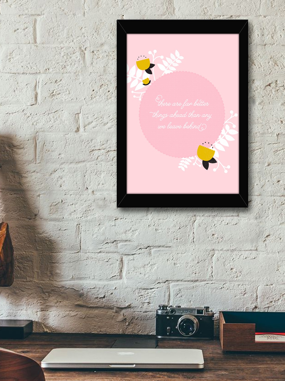 TIED RIBBONS Pink & White Printed Synthetic Fibre Framed Wall Art