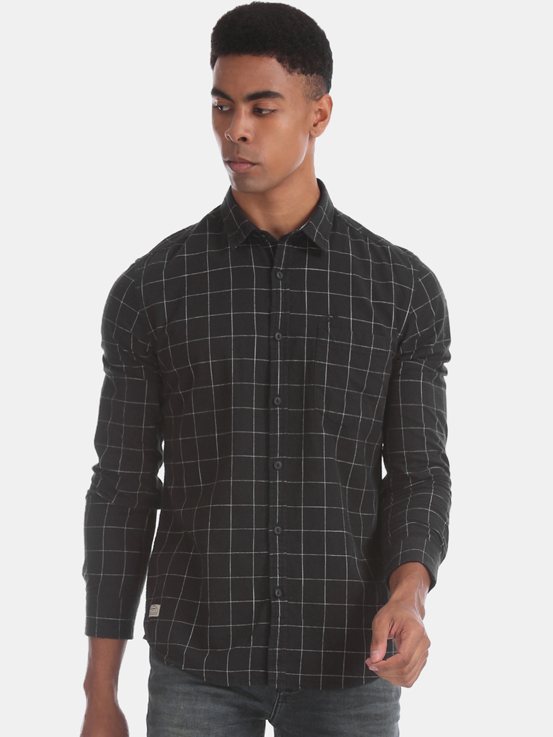 Ed Hardy Men Black Slim Fit Checked Casual Shirt