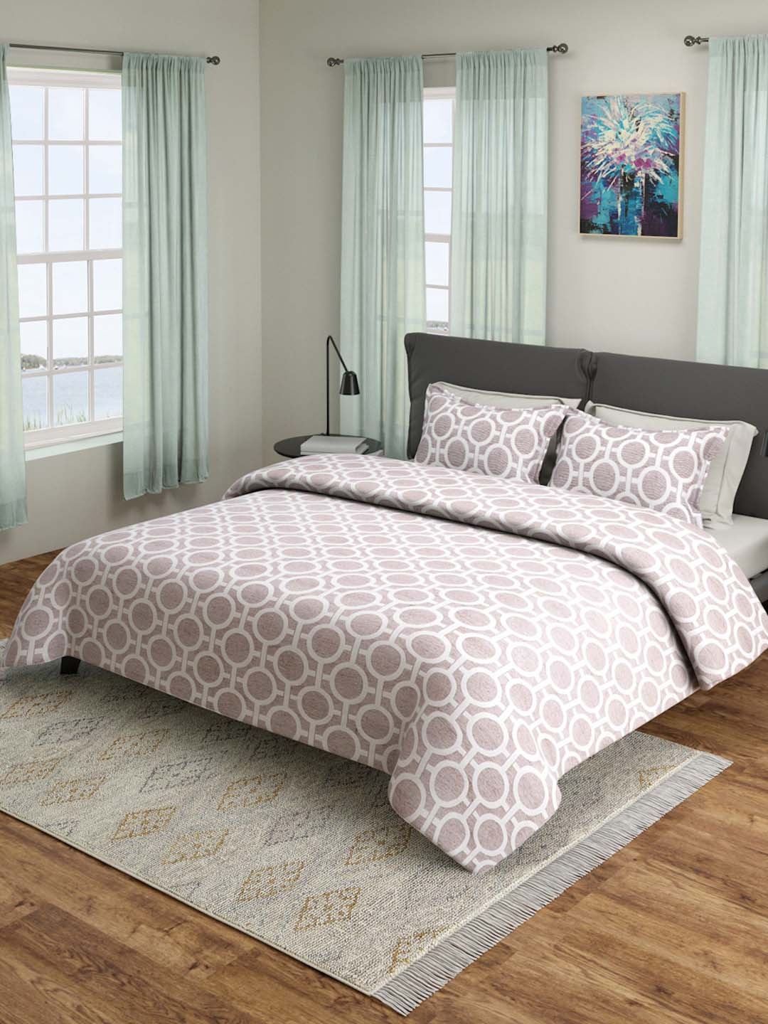 ROMEE Beige & White Geometric Patterned 180 TC Queen Size Double Bed Covers With 2 Pillow Covers
ROMEE Beige & White Geometric Patterned 180 TC Queen Size Double Bed Covers With 2 Pillow Covers