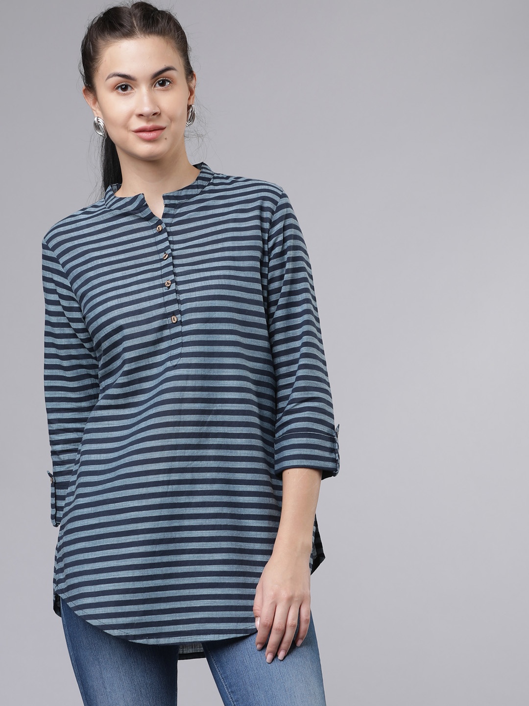 Vishudh Navy Blue Striped Tunic