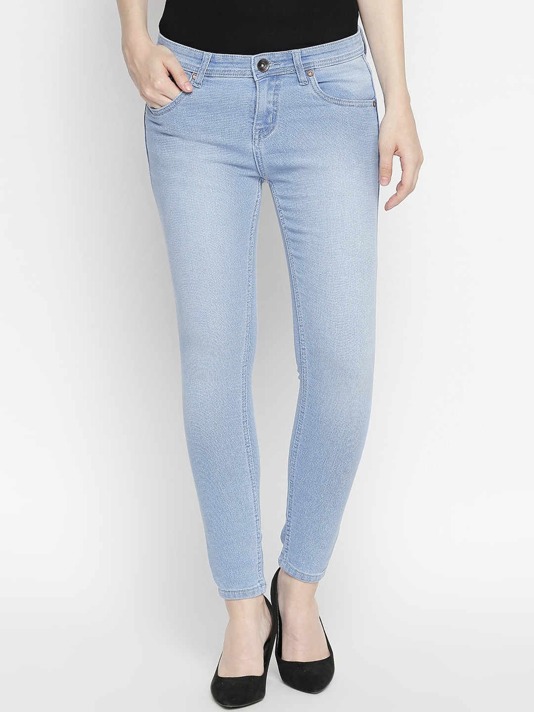 High Star Women Blue Slim Fit Mid-Rise Clean Look Stretchable Jeans