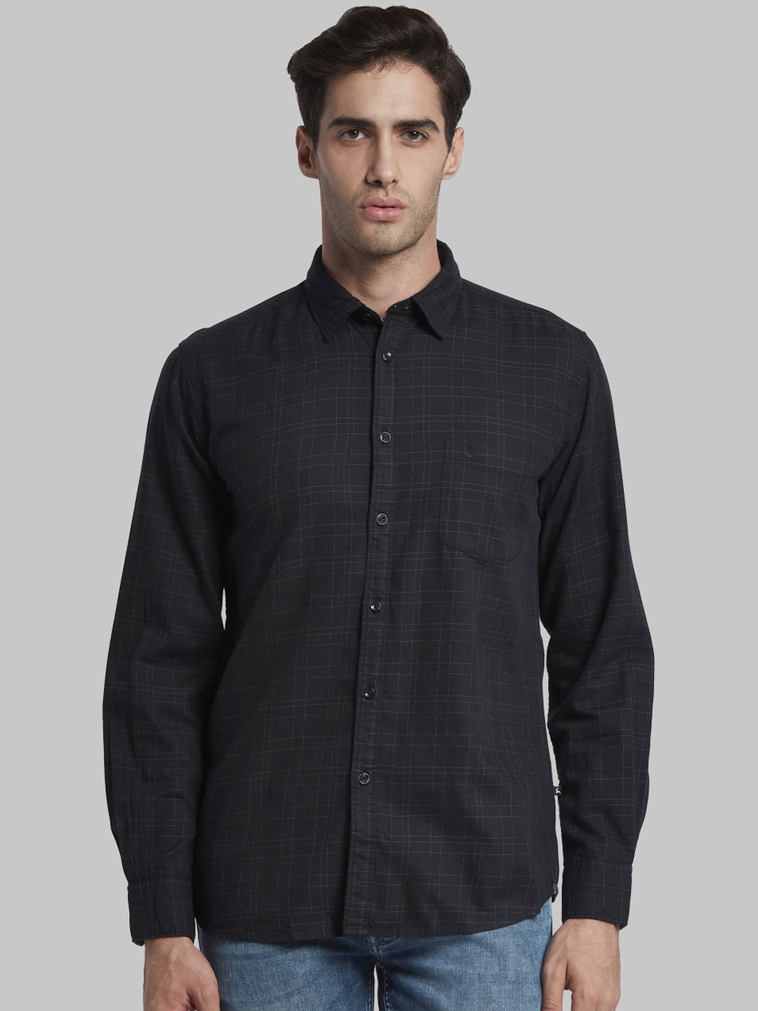 Parx Men Black Slim Fit Checked Casual Shirt