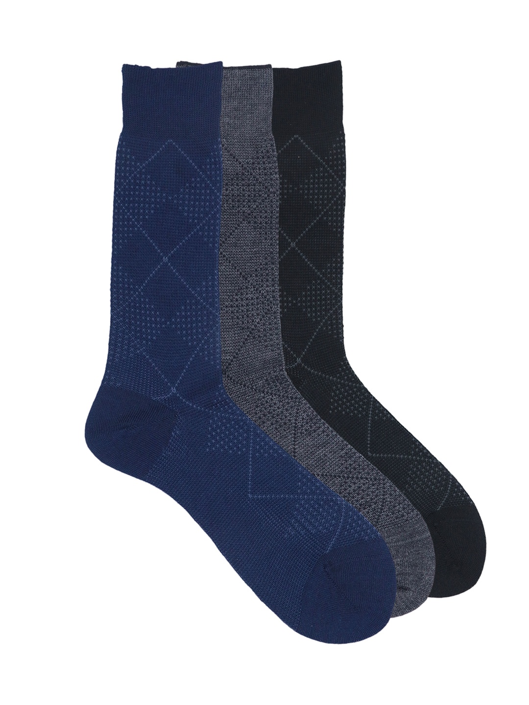 Balenzia Men Pack of 3 Assorted Pure Wool Calf-Length Socks