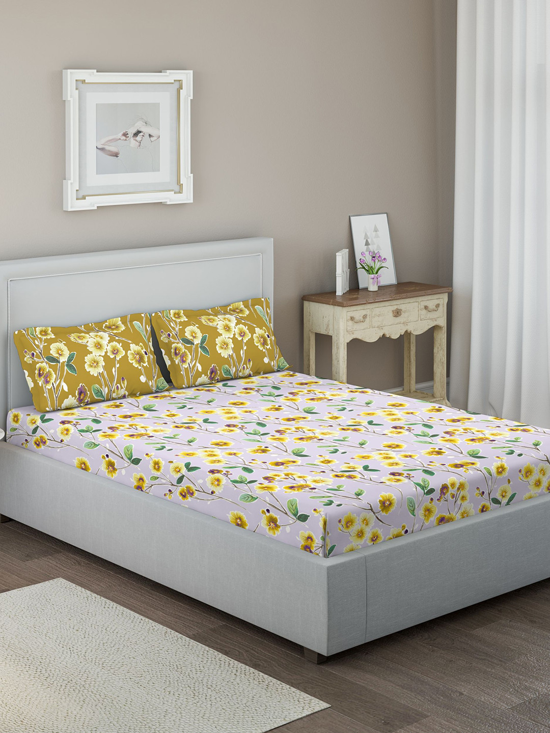 DDecor Yellow & Off-White Floral 144 TC Cotton 1 Queen Bedsheet with 2 Pillow Covers
DDecor Yellow & Off-White Floral 144 TC Cotton 1 Queen Bedsheet with 2 Pillow Covers