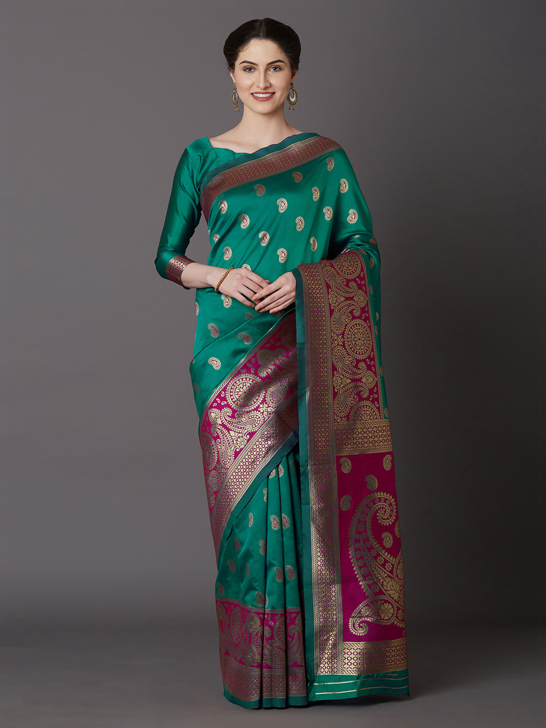 Mitera Teal & Purple Silk Blend Woven Design Kanjeevaram Saree
Mitera Teal & Purple Silk Blend Woven Design Kanjeevaram Saree