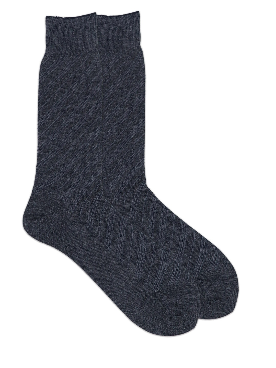 Balenzia Men Grey & Blue Patterned Pure Wool Calf-Length Socks