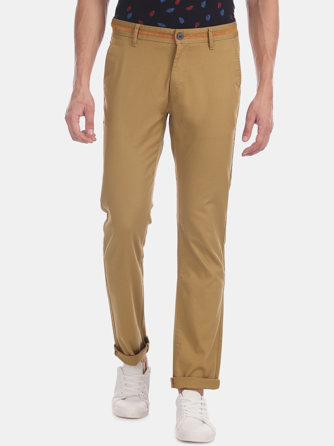RUF & TUF Men Brown Slim Fit Solid Chinos