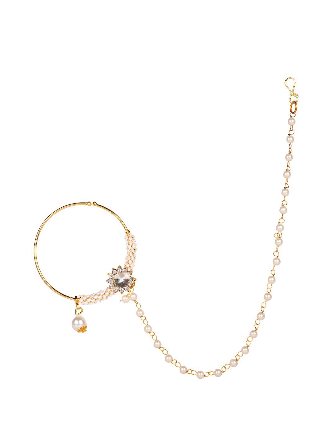 ANIKAS CREATION Gold-Plated & White Beaded Embellished Chained Vilandi Clip-On Nose Ring
ANIKAS CREATION Gold-Plated & White Beaded Embellished Chained Vilandi Clip-On Nose Ring