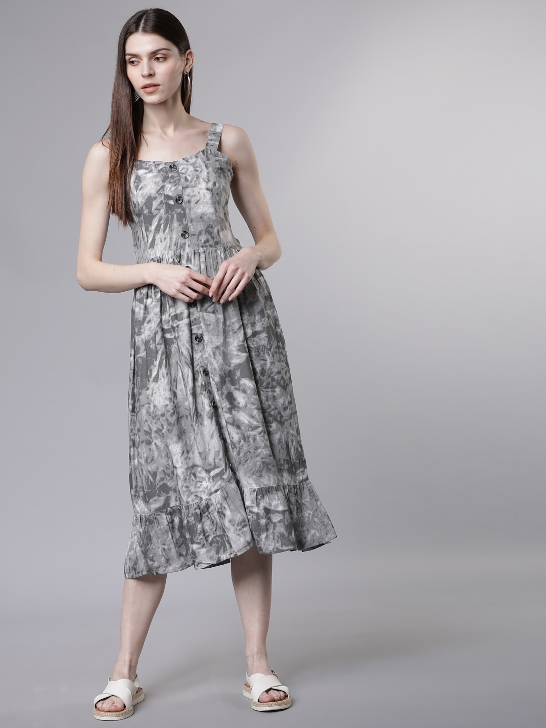 Tokyo Talkies Women Grey Printed Fit and Flare Dress