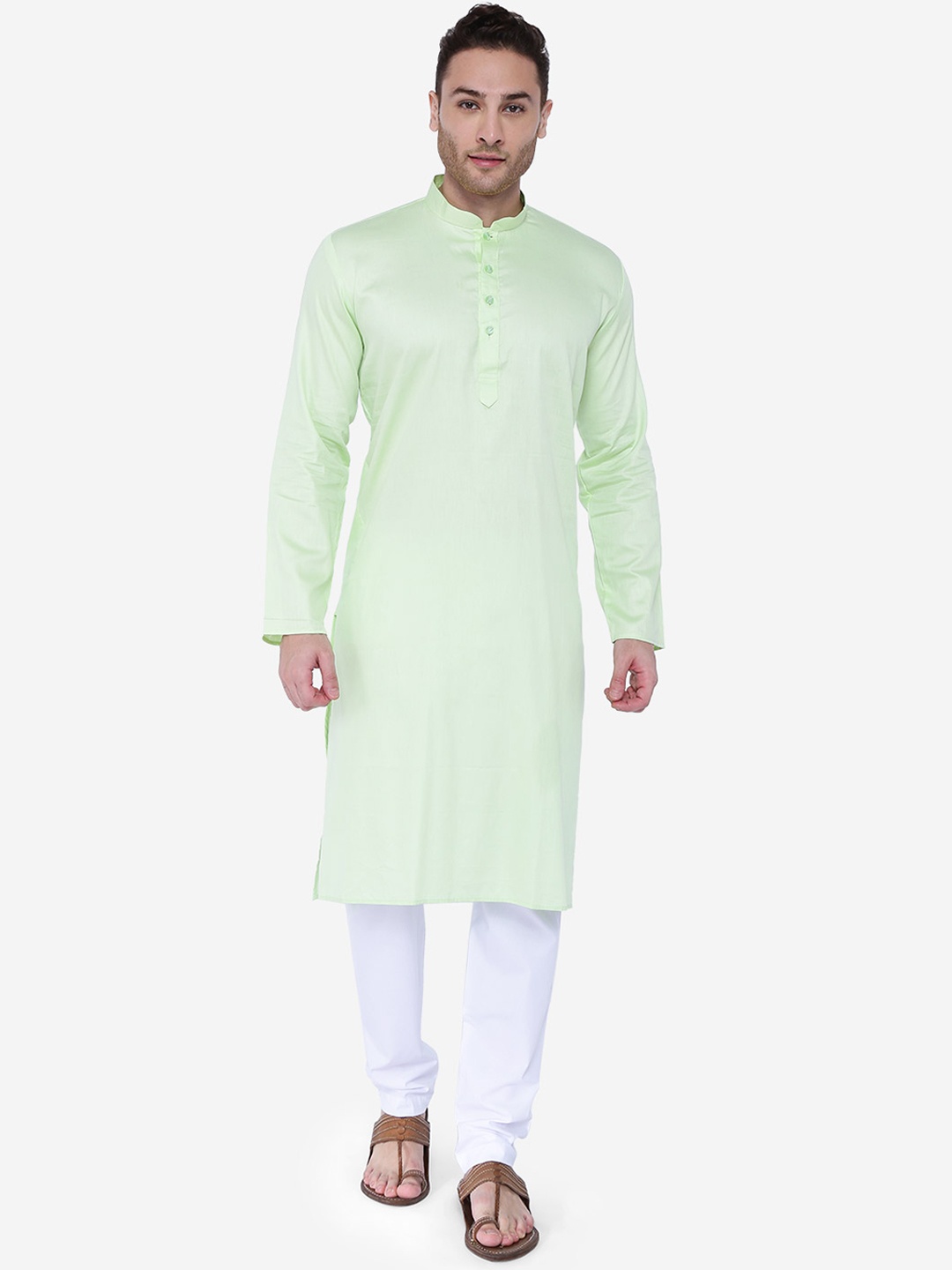 RAJUBHAI HARGOVINDAS Men Green Solid Straight Kurta