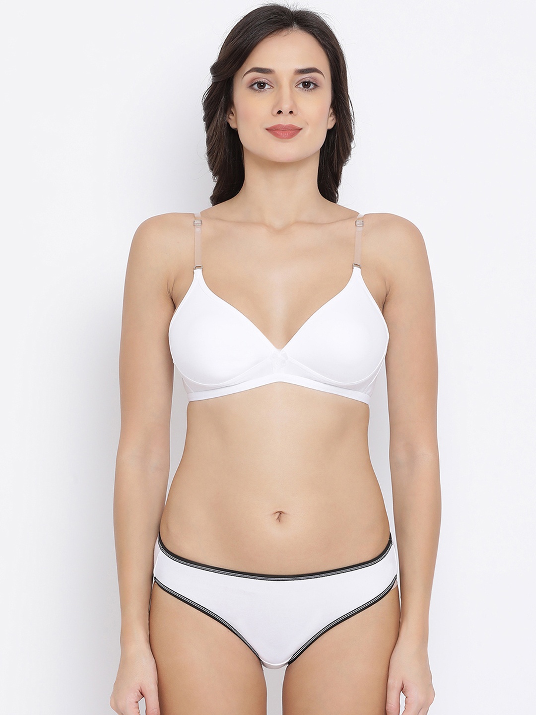 Clovia Women White Solid Lingerie Set COMBBP62232B