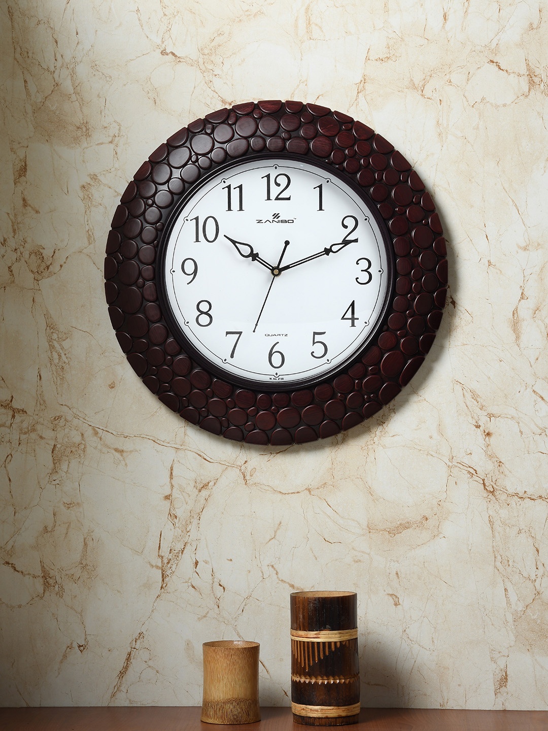 ZANIBO White & Coffee Brown Round Solid 38 cm Analogue Wall Clock