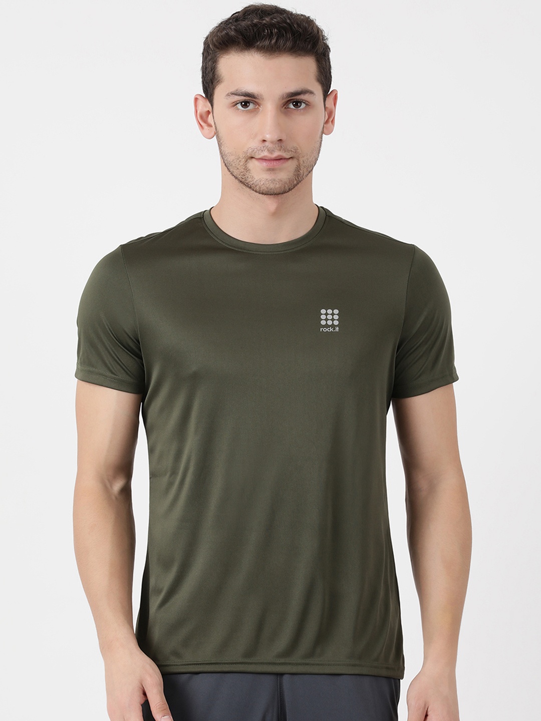 rock.it Men Green Solid Round Neck T-shirt