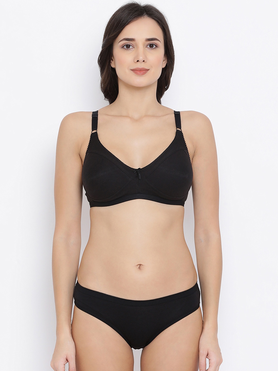 Clovia Women Black Solid Lingerie Set COMBBP28432B