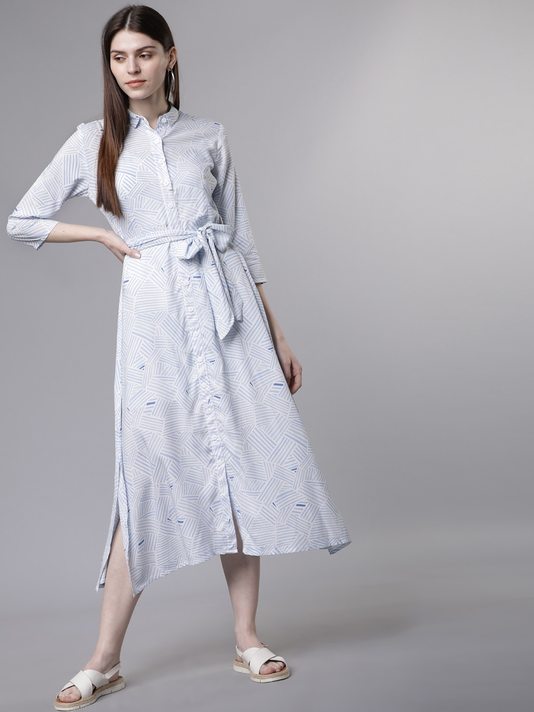 Tokyo Talkies Women Blue Printed Shirt Dress