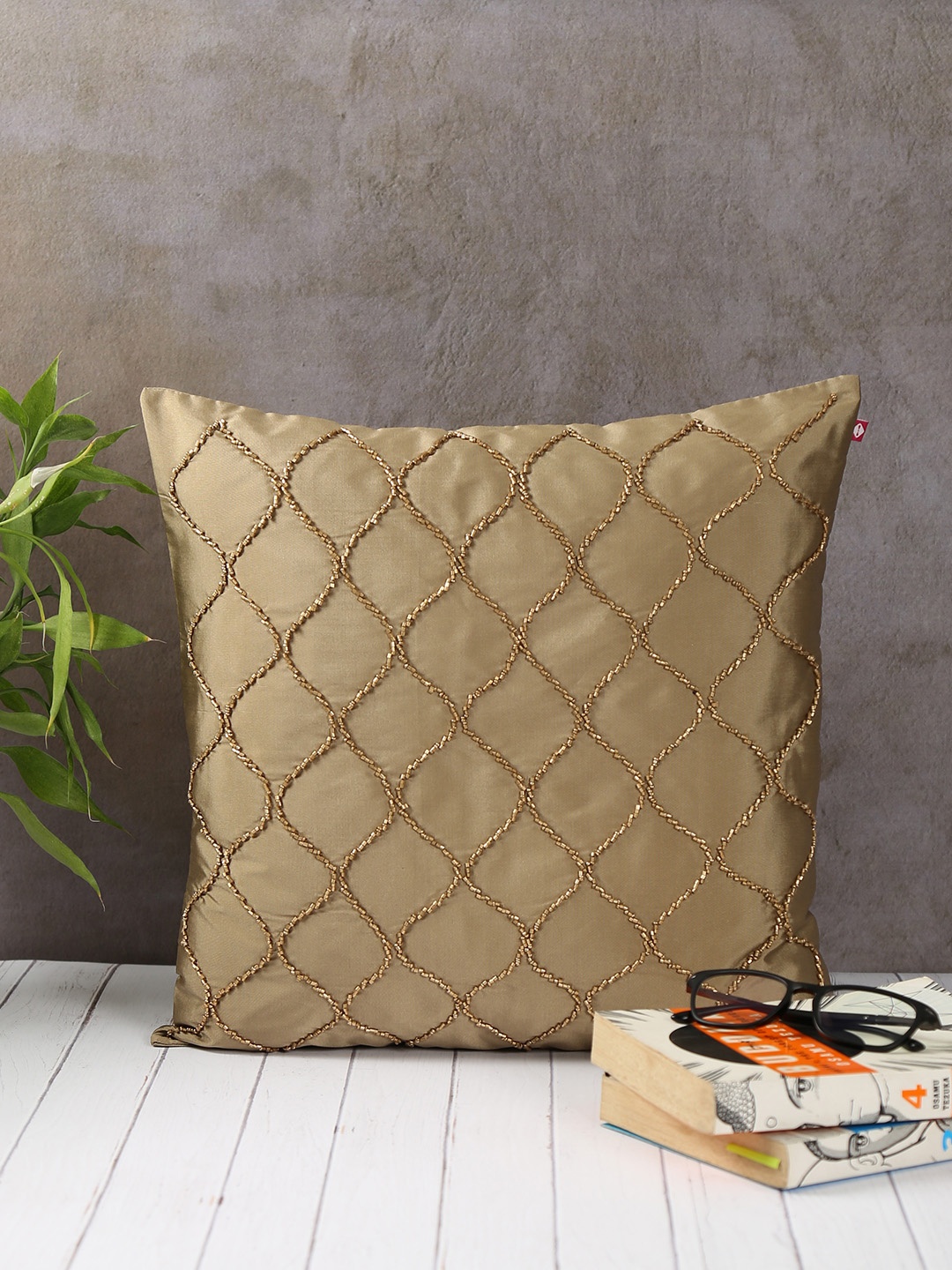 India Circus by Krsnaa Mehta Gold-Toned Single Embellished Square Cushion Covers