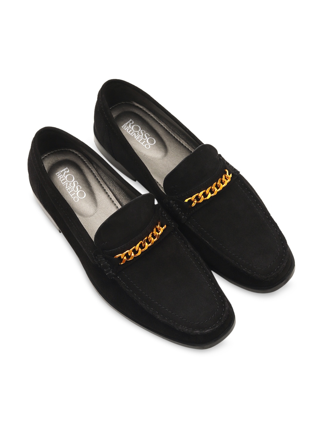 ROSSO BRUNELLO Men Black Solid Formal Loafers