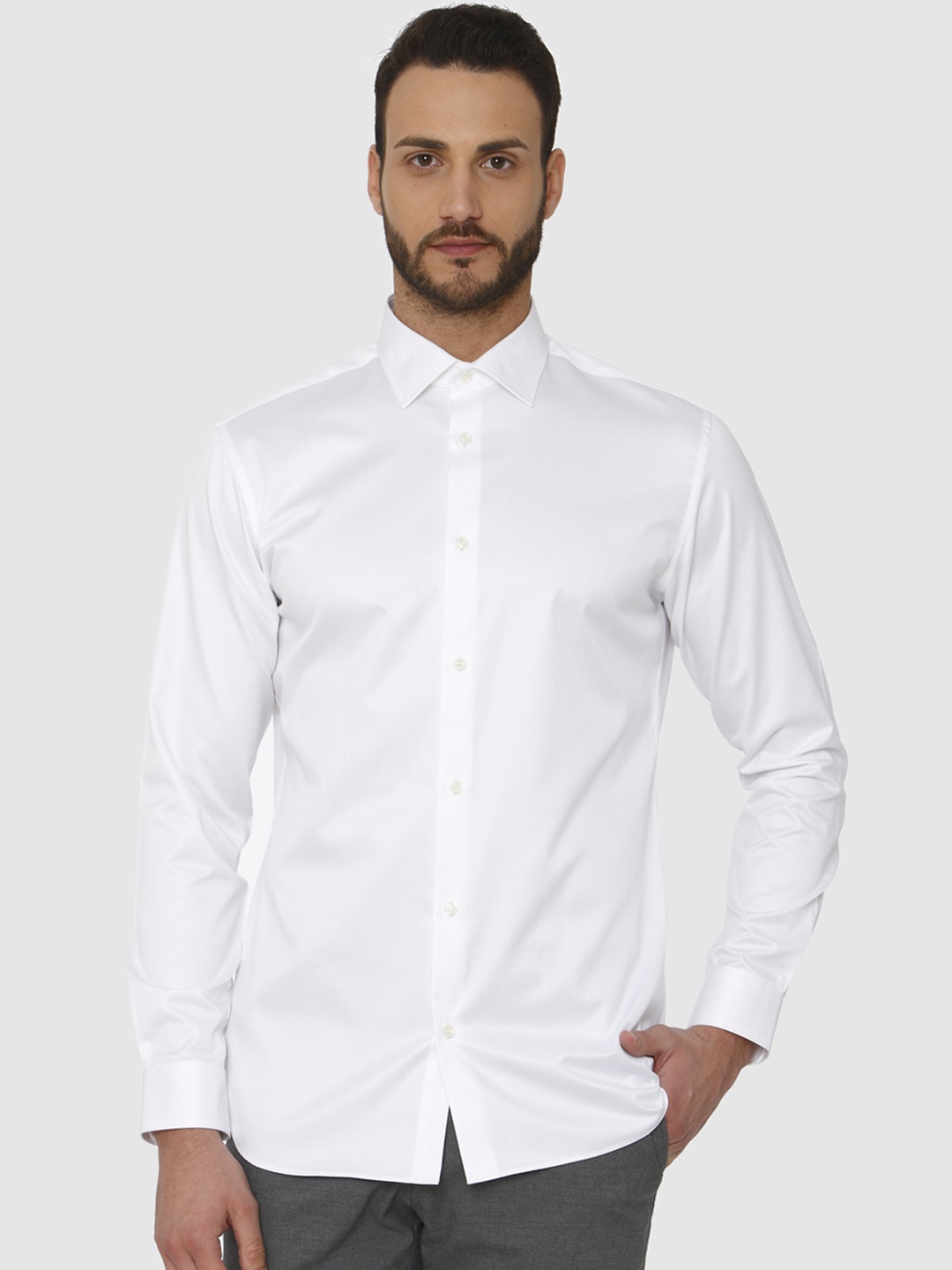 SELECTED Men White Slim Fit Solid Casual Shirt