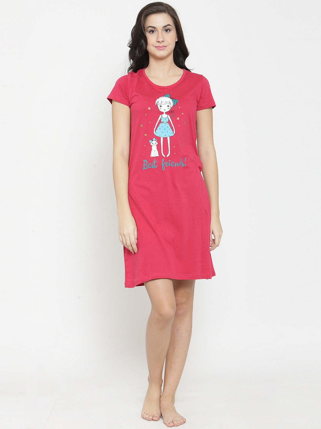 Slumber Jill Women Pink Printed Sleep Shirt FS-003