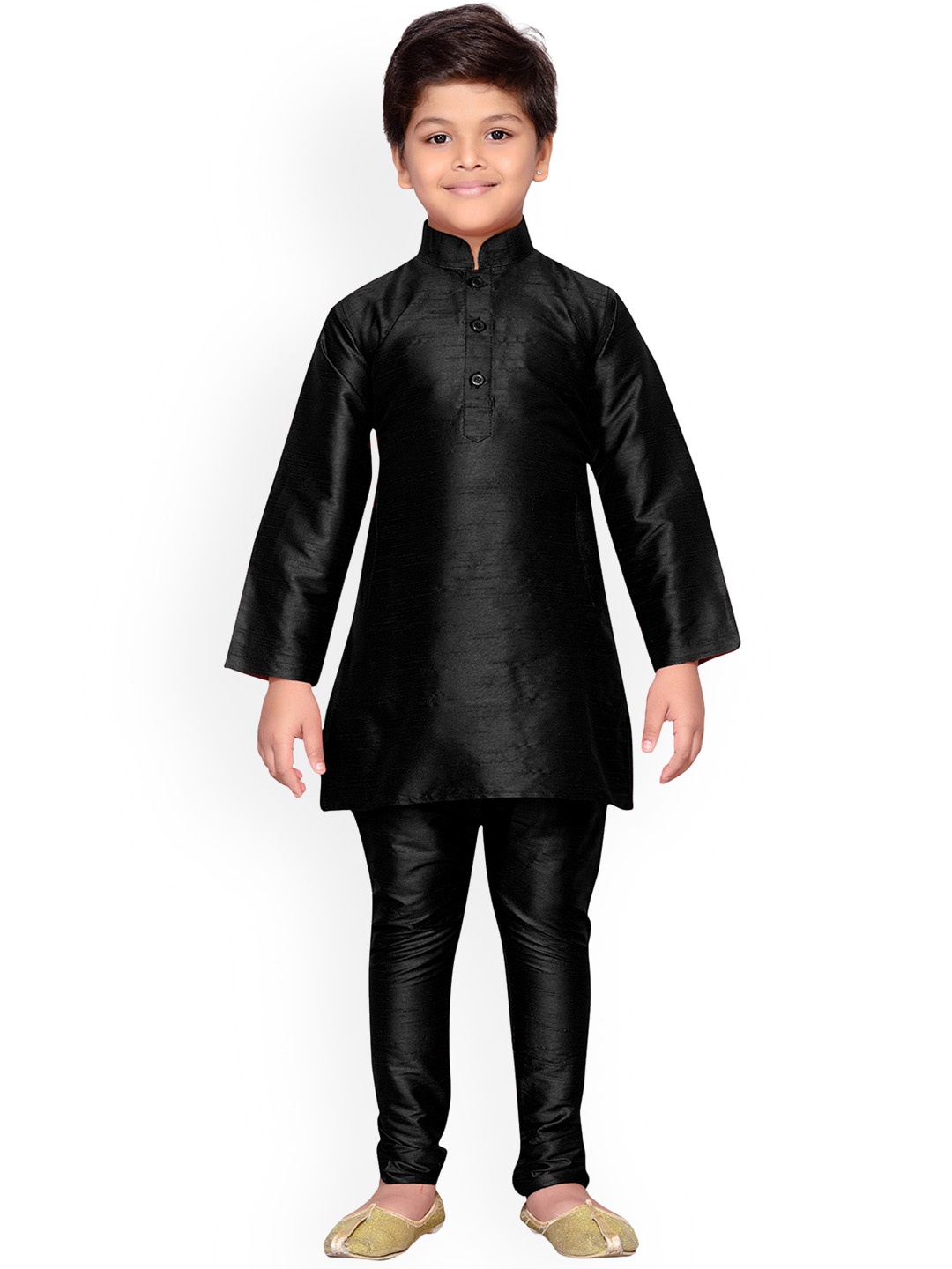 Kidling Boys Black Self Design Kurta with Pyjamas