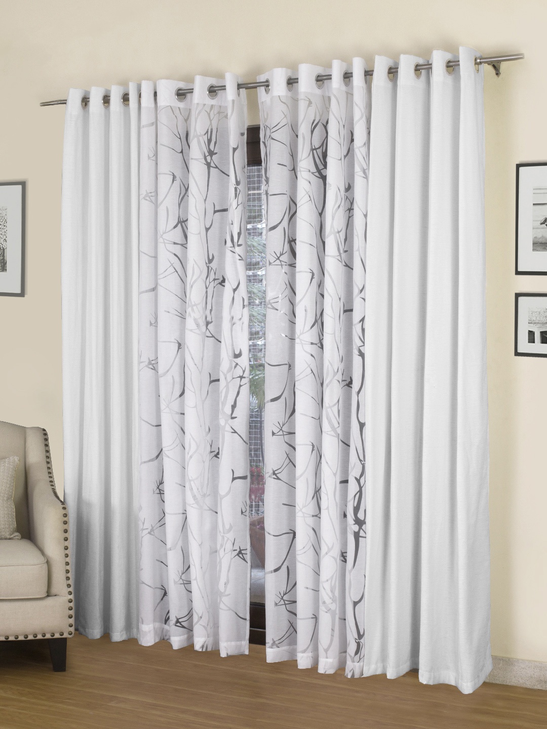 ROSARA HOME Mateo Wallace Set of 4 Door Curtains, White