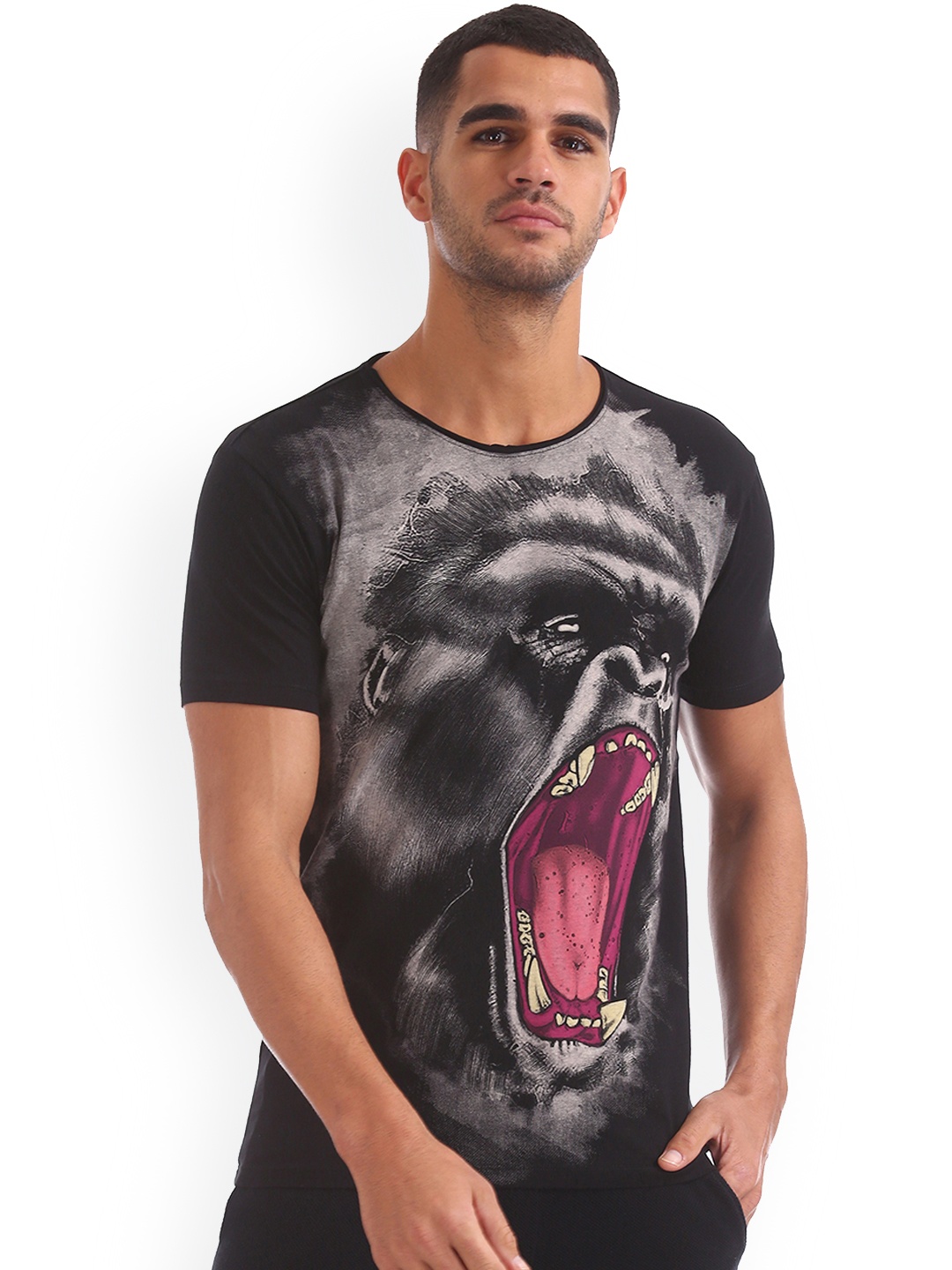 Ed Hardy Men Black Printed Round Neck Pure Cotton T-shirt