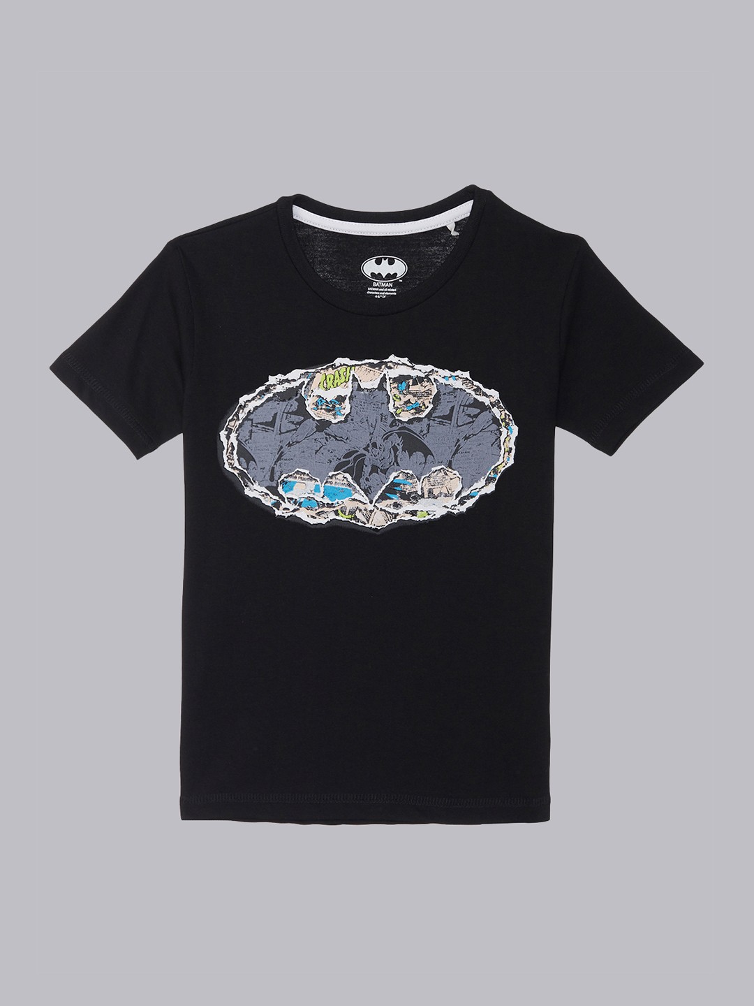 Kids Ville Boys Black Batman Printed Round Neck Pure Cotton T-shirt