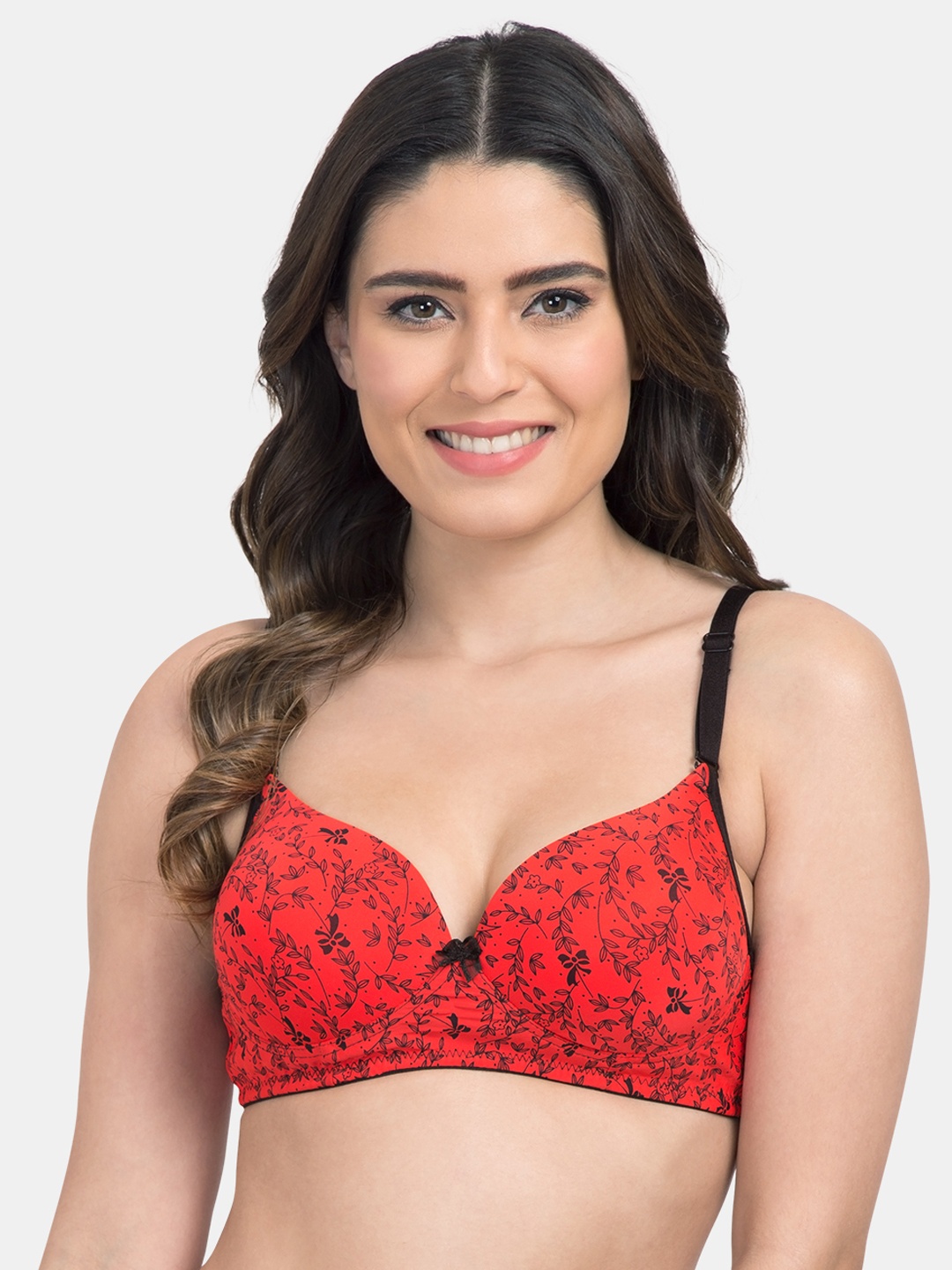 Tweens Red & Black Printed Non-Wired Heavily Padded T-shirt Bra TW15165