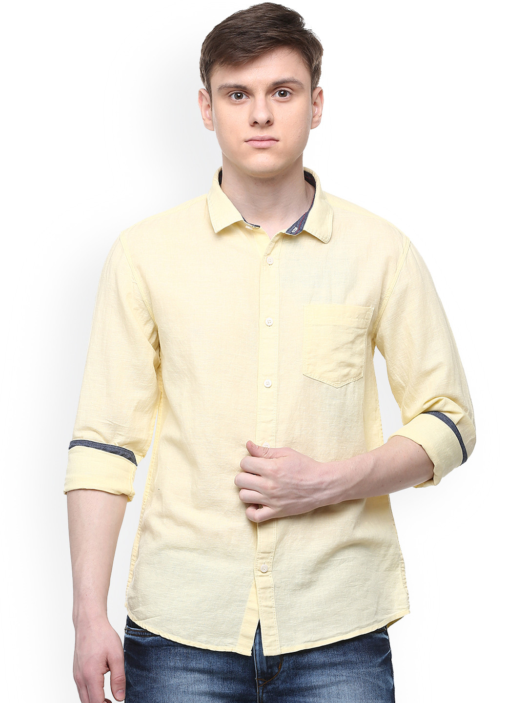 People Men Yellow Regular Fit Self Design Casual Shirt 
People Men Yellow Regular Fit Self Design Casual Shirt