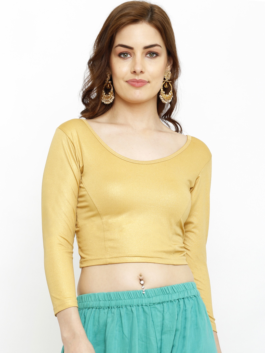 Salwar Studio Cotton Lycra Gold Stretchable Readymade Saree Blouse for Women
