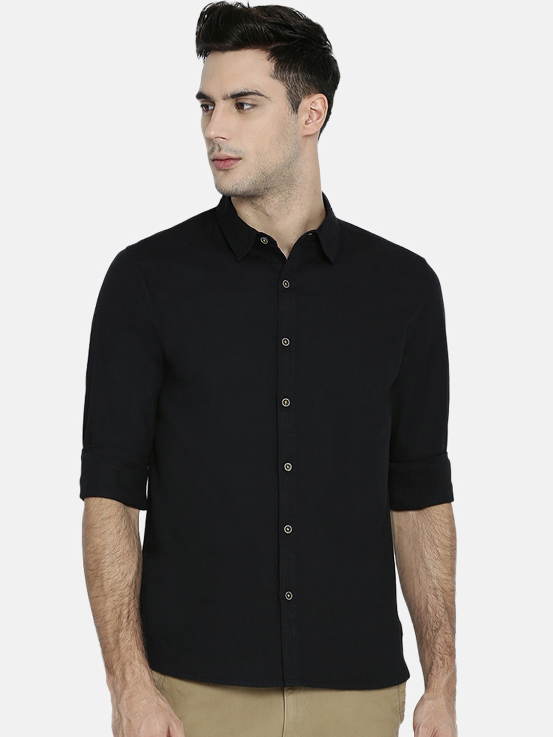 Breakbounce Men Black Slim Fit Solid Casual Shirt