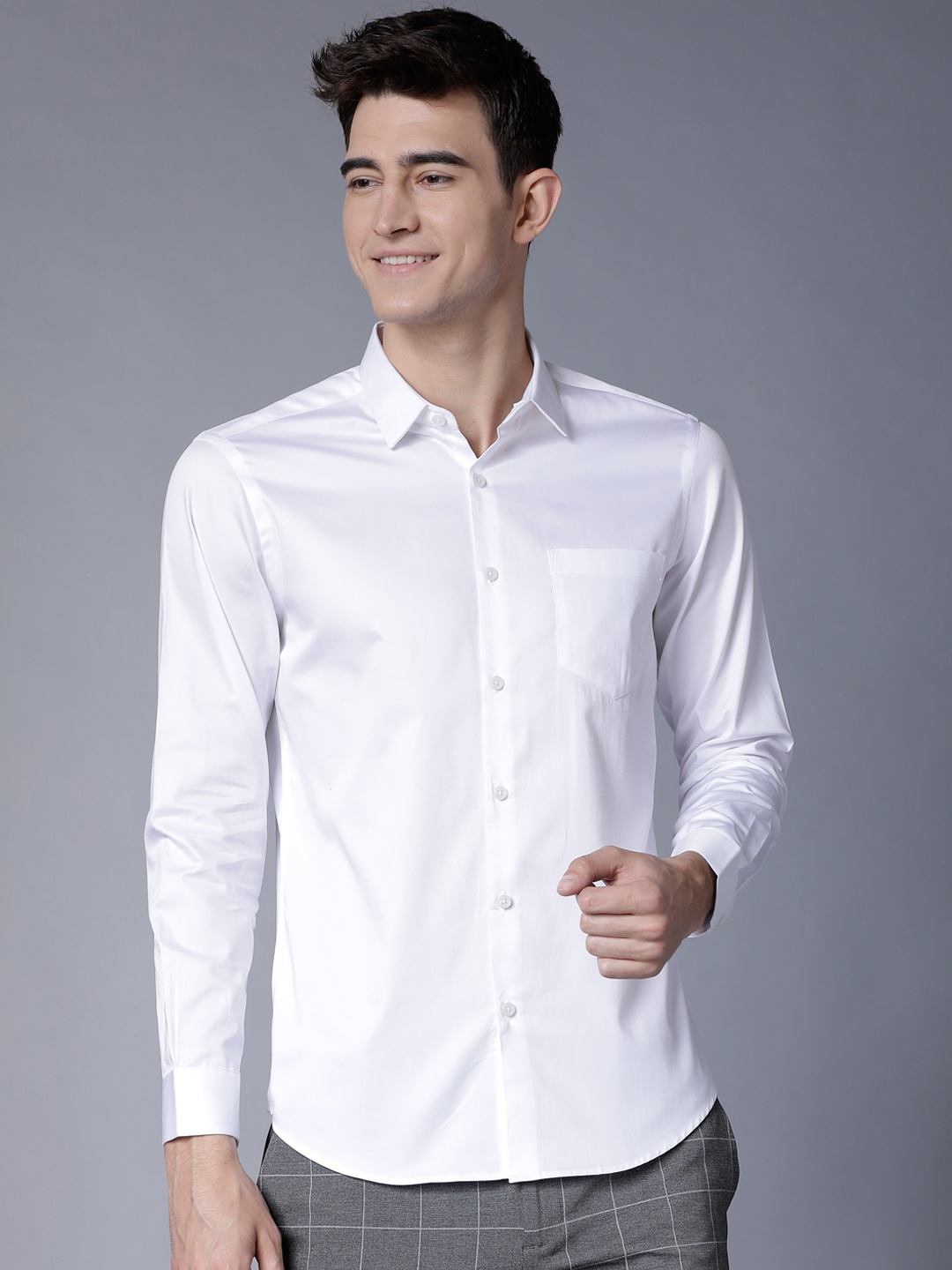 Black coffee Men White Slim Fit Solid Casual Shirt
