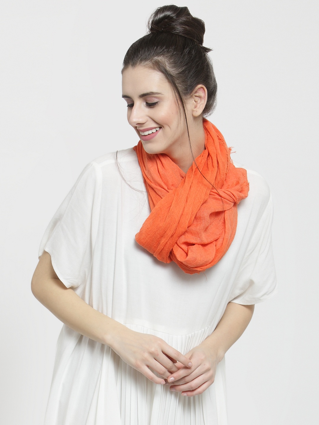 J Style Women Orange Solid Stole
