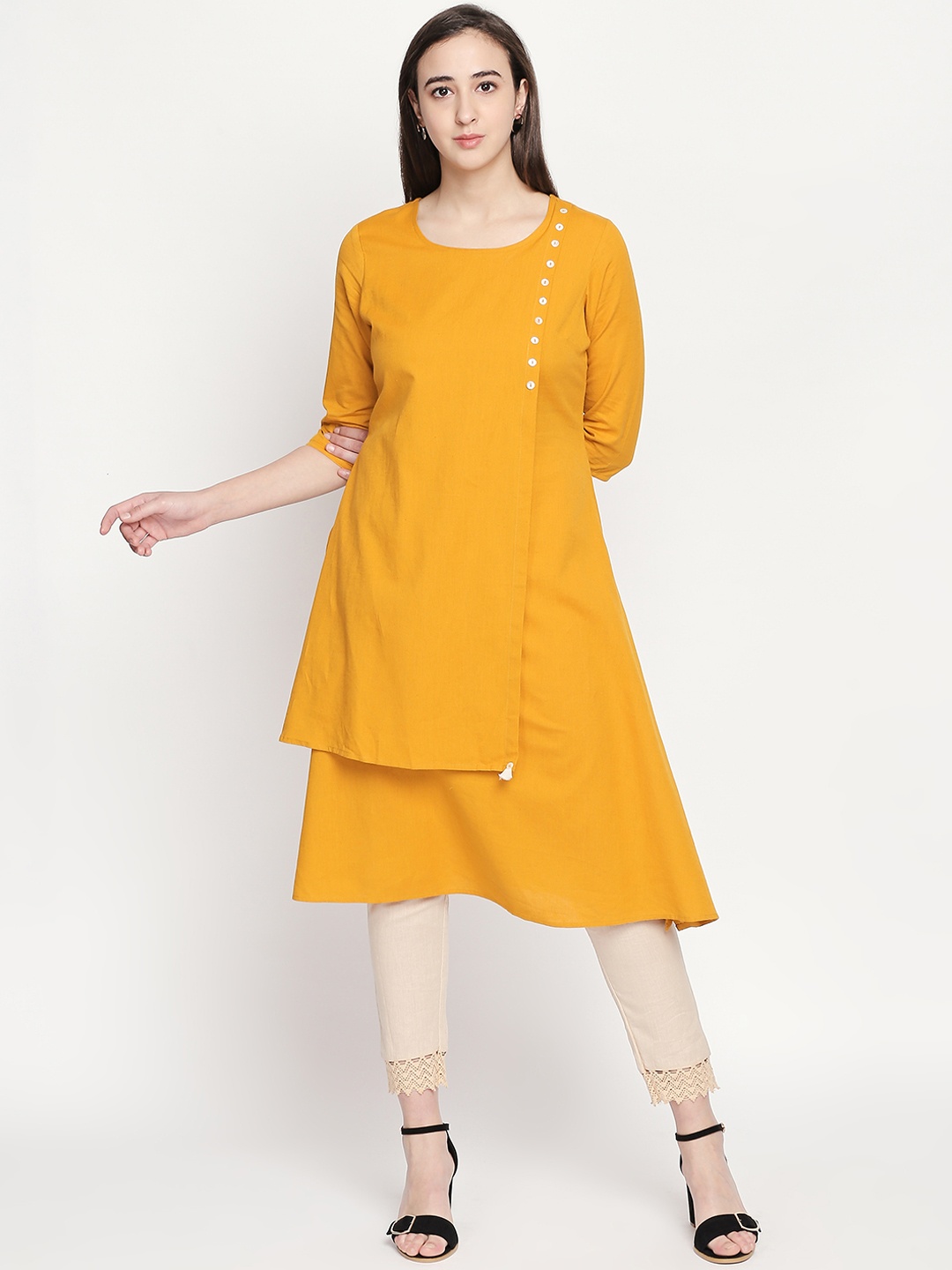 RANGMANCH BY PANTALOONS Women Yellow Solid A-Line Kurta