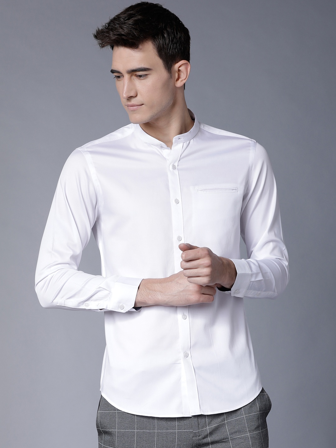 Black coffee Men White Slim Fit Solid Casual Shirt