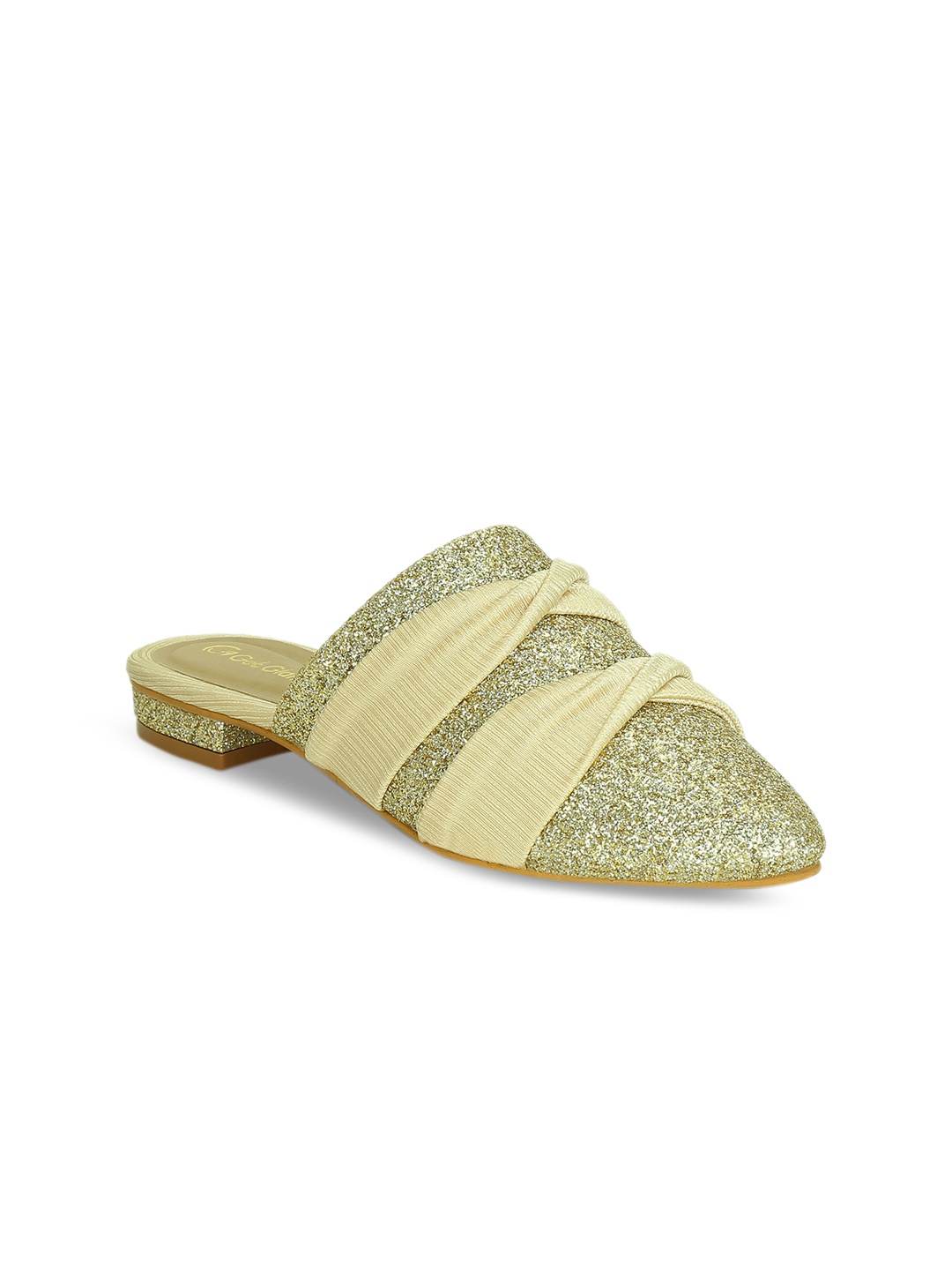 Get Glamr Women Gold-Toned Solid Synthetic Mules