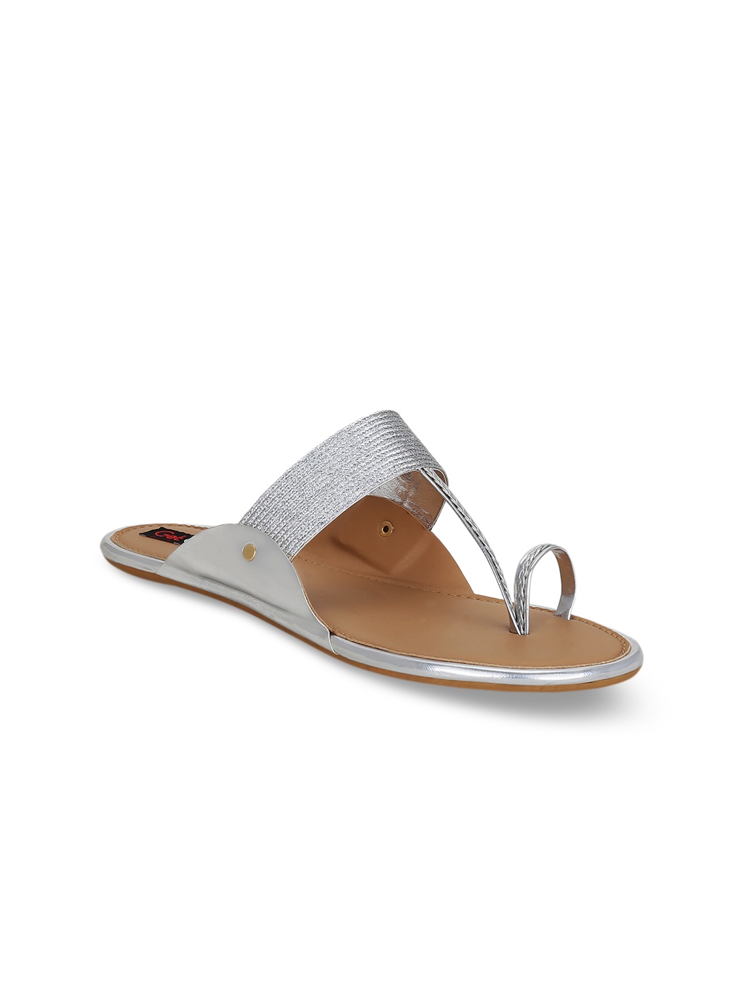 Get Glamr Women Silver-Toned Solid Synthetic One Toe Flats