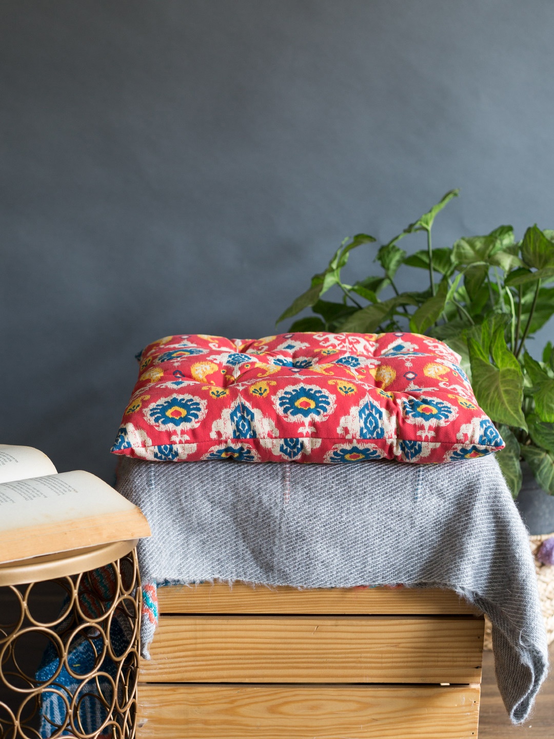 Chumbak Red Printed Seat Cushion