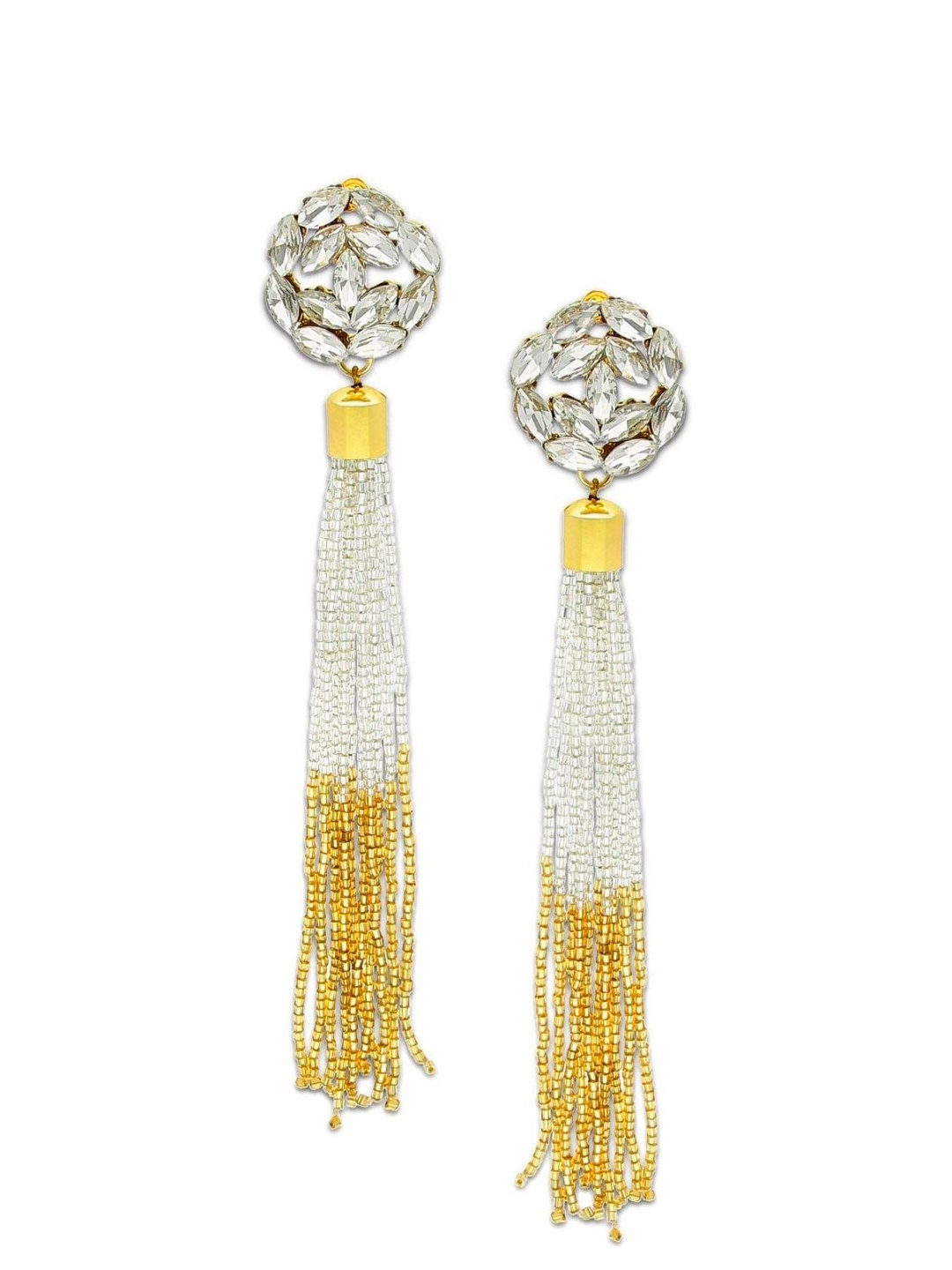 Crunchy Fashion Yellow & White Contemporary Drop Earrings