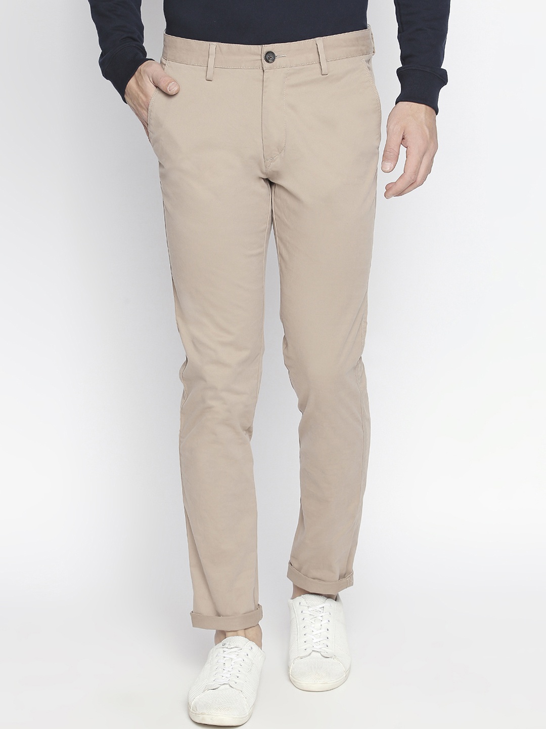 BYFORD by Pantaloons Men Beige Slim Fit Solid Regular Trousers