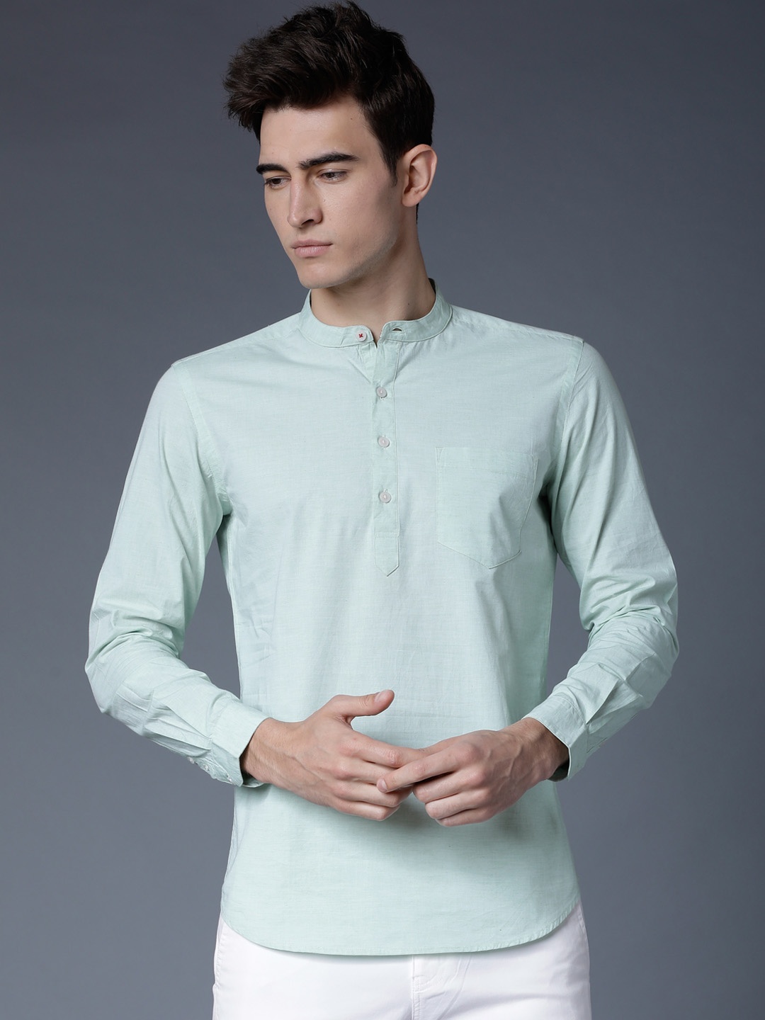 Black coffee Men Green Slim Fit Solid Casual Shirt