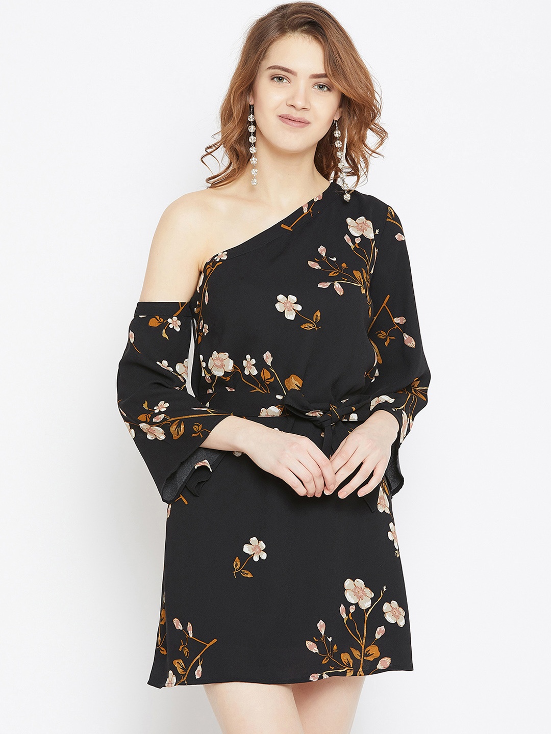 Zastraa Women Black Printed A-Line Dress